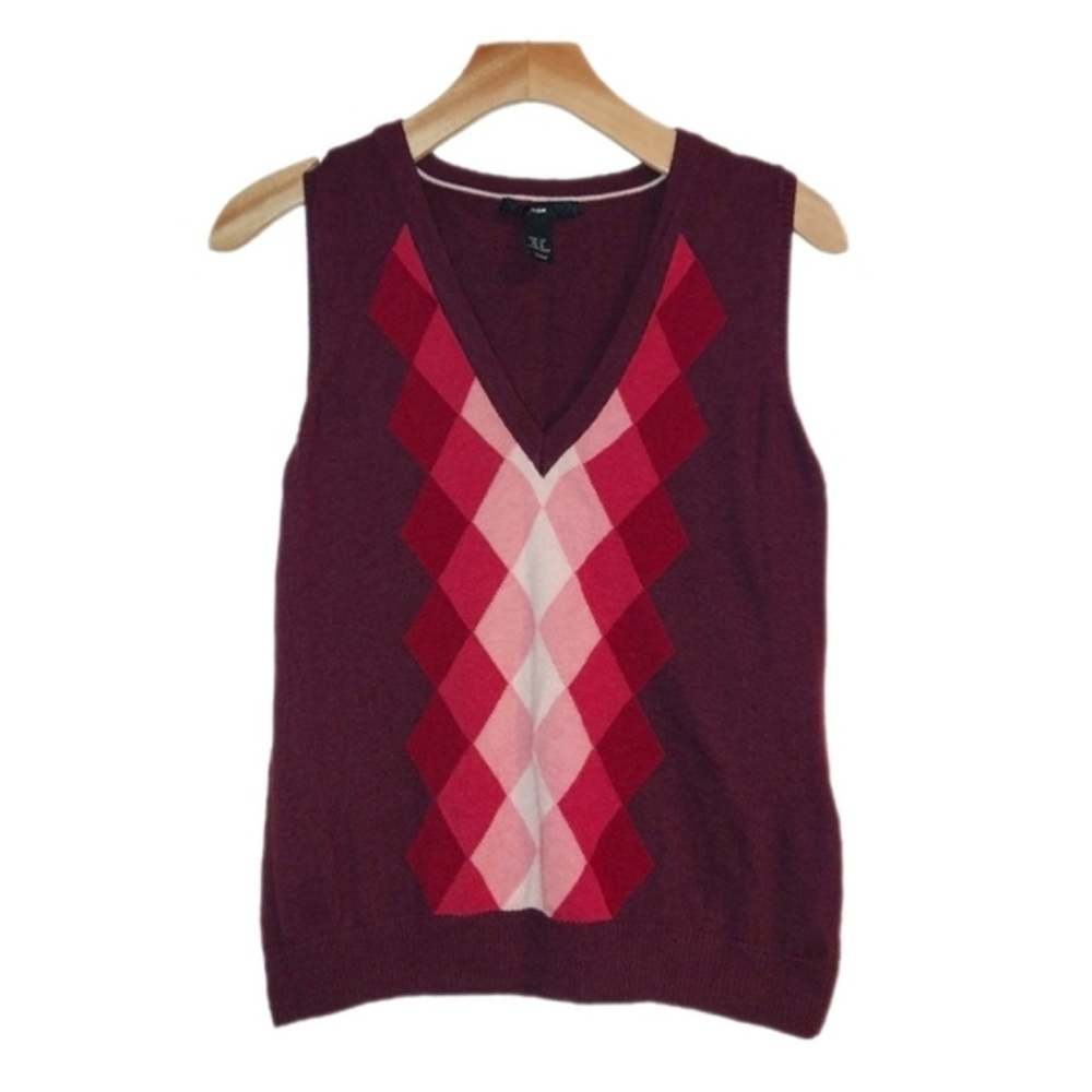 H&M Maroon/Pink Agyle V-Neck Sweater Vest